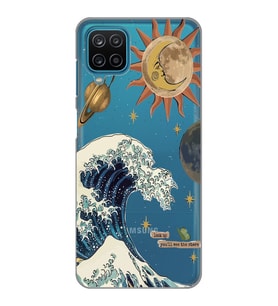 Samsung Galaxy A22/M22/M32 Uyumlu Güneş ve Dalga Desenli Şeffaf Telefon Kılıfı