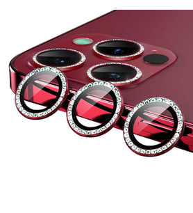 Apple iPhone 12 Pro CL-06 Elmas Taş Tasarımlı Kamera Lens Koruyucu (Kırmızı)
