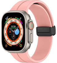 Apple Watch Ultra 49mm Uyumlu Kordon Silikon Metal Mıknatıslı Toka Zore KRD-84 Kayış (Rose Gold Altın)
