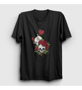 Presmono Unisex Siyah Roses And Skulls T-Shirt 353700tt