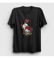 Presmono Unisex Siyah Roses And Skulls T-Shirt 353700tt