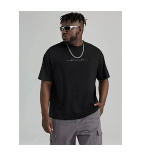 Unisex Baskılı Oversize T-Shirt - Siyah