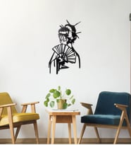Gowpenart Yelpazeli Japon Kız Ev & Ofis Metal Duvar Tablosu- 35x59 cm