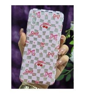 Samsung Galaxy A50 / A30S / A50S Uyumlu Kurdele ve Kiraz Desenli Şeffaf Telefon Kılıfı