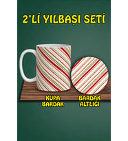 Yılbaşı Temalı Kupa ve Bardak Altlığı Seti