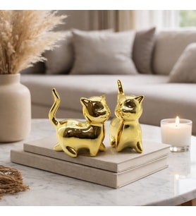 Kedi Tasarımlı Biblo - Büyük Boy - Seramik - Parlak Altın