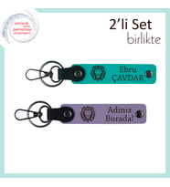 Kaplan Temalı Deri Anahtarlık, Erkek Tarzını Tamamlayan Kişisel İsimli Hediyelik Set, K Turkuaz-Mor