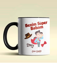 Kişiye Özel Benim Süper Babam Tasarımlı Siyah Kupa Bardak (Siyah)