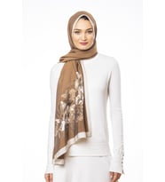Çiçekli Desen Modal Seri Şal Eşarp Askısı ile Birlikte 75x200 cm Camel Bej-75x20