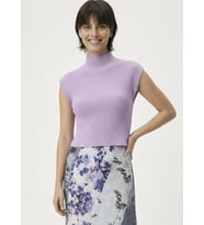 Kadın Yarım Balıkçı Yaka Fitilli Triko Kolsuz Crop Bluz