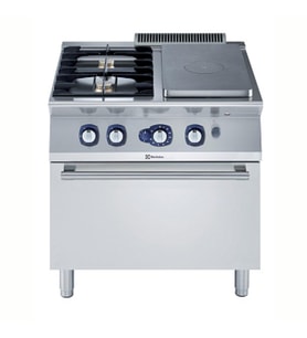 Electrolux Professional Endüstriyel Gazlı Kapalı Ateş Ocak (½ Modül) 3,8 Kw''lık Tek Brulör + 2 Açık Ateşli Ocak, Her Brulör 5,5 Kw + Gazlı Fırın, Derinlik 730 Mm - 800 Mm E7STGH30G0