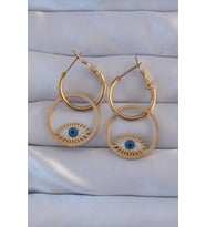 316L Çelik Gold Renk Zirkon Taşlı Mavi Göz Tasarımlı Halka Küpe 5886 - SSSSSS6105-4194