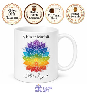 Çakra Dengeleyici Lotus Çiçeği Mandala Desenli Seramik Kupa Bardak Hediye