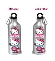 Metal Gumus Kancalı Baskılı Su Matarası 600ml. (102)