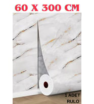 60cm x 3 Metre Tek Parça Yapışkanlı Rulo Mermer Desenli Duvar Paneli Kağıdı Silinebilir TX-076-LUNA