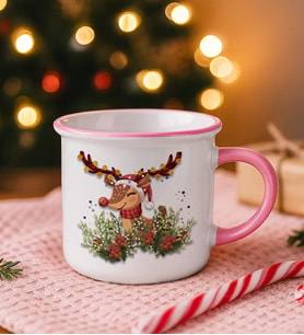 BK Gift Yılbaşı Tasarımlı Pembe Emaye Kupa Bardak -1, Arkadaşa Hediye, Yeni Yıl Hediyesi