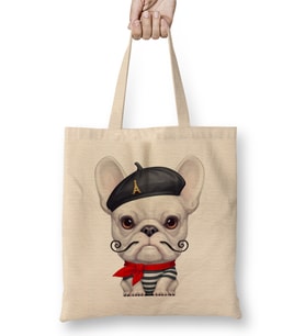 French Bulldog 01 Bez Çanta Uzun Saplı