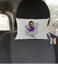 BK Gift Kişiye Özel Bordo Mavi Futbolcu Karikatürlü Dikdörtgen Araç Koltuk Yastığı-1