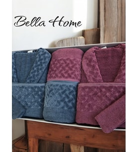 Bella Home 8 Parça Hasır Aile Bornoz Seti - Çeyiz Seti - %100 Pamuk - Orijinal Lüks Kutu