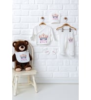 Pia Baby Premium %100 Pamuk 5’li Zıbın Set  İsme Özel Hastane Çıkışı Yenidoğan Bebek Hediyesi 5047-08 (Ekru)