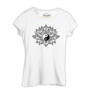 Zambak Yin Yang Beyaz Kadın Tshirt