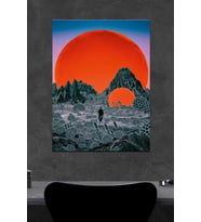 Kırmızı Ay Manzara Ahşap Poster (27x18)