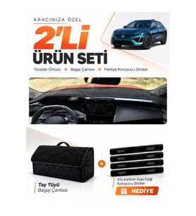 PEUGEOT 408 (2022-2026) Uyumlu Torpido Örtüsü + Tay Tüyü Bagaj Çantası + Sticker Seti - Siyah