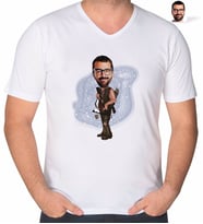 BK Gift Kişiye Özel Okçu Karikatürlü V Yaka Tişört-1 (Beyaz)