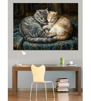Sarılan İki Kedi Huzurlu Tablo Dekoratif Kanvas - Mdf Ahşap Tablo