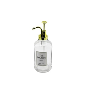 YUVARLAK CAM ŞİŞE - ŞEFFAFSIVI SABUNLUK 500ML POMPA - MUSLUK AYRIK MODEL BAŞLI (5343)
