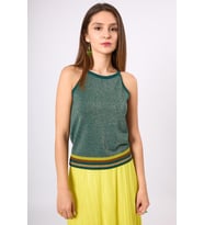 Peraluna Delight Halter Yaka Çizgili Simli Kadın Triko Bluz - Zümrüt Multi