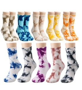 Unisex Batik Spor Çorap 10'lu Set Tie Dye Tenis Çorabı Koyu Retro Renkler Günlük Rahat Konforlu Stil — Çok Renkli, 36-40