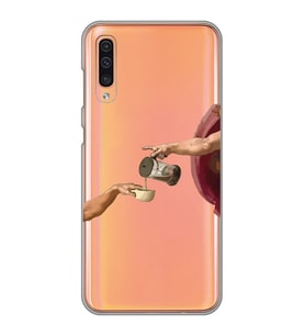 Samsung Galaxy A70 Uyumlu Eller Tablosu ve Kahve Tasarımlı Şeffaf Telefon Kılıfı