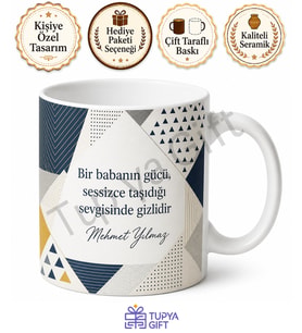 Baba İçin Karışık Desenli Baskılı Kupa Bardak Babalar Günü Hediyesi