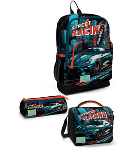 Coral High Kids Siyah Nefti Yarış Arabası Desenli 3'lü Okul Çanta Seti SET0123765