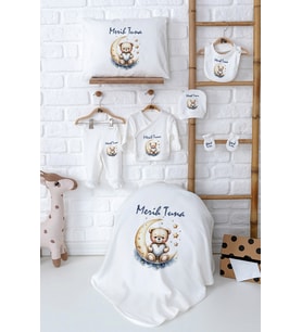 Pia Baby Premium %100 Pamuk Yenidoğan Erkek Bebek Hastane Çıkışı Hediyelik Set 5082-02 (Ekru)