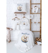 Pia Baby Premium %100 Pamuk Yenidoğan Erkek Bebek Hastane Çıkışı Hediyelik Set 5082-02 (Ekru)