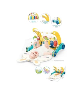 BIB6015 -Piyanolu 2 in 1 Bebek Yürüteci ve Tavşan Desenli Mavi Oyun Halısı