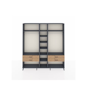 Arges Dolap 10 Raflı 4 Çekmeceli 2 Askılı 220x30x243 Antrasit-Antrasit/Çam
