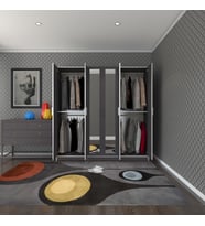 Kenzlife gardırop 6 kapaklı kapılı anemon 180*180*42 gri aynalı gardolap dolap (Karışık)