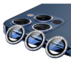 Apple iPhone 11 Pro CL-06 Renkli Taşlı Kamera Lens Koruyucu (Mavi)