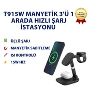 EIMA T9 15W Manyetik 3'ü 1 Arada Hızlı Şarj İstasyonu -Tüm Akıllı Telefonlar, İphone Watch ve AirPods Uyumlu Şarj Standı