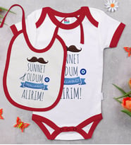 BK Kids Sünnet Tasarımlı Kırmızı Bebek Body Zıbın ve Mama Önlüğü Hediye Seti-6