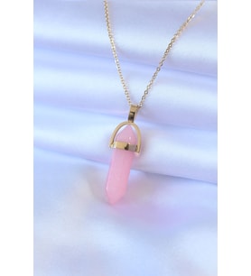 316L Çelik Gold Renk Kristal Pembe Taş Model Kadın kolye - TJ-BKO7472