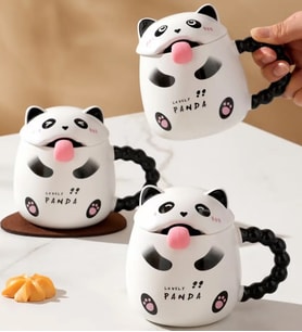 Panda Temalı Kapaklı Seramik Kupa