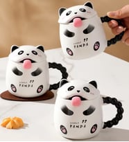 Panda Temalı Kapaklı Seramik Kupa