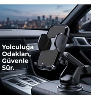 Ergonomik Araç İçi Telefon Tutucu, Tek Dokunuşla Açılan 360° Döner Teleskopik Araç Standı
