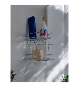2 Katlı Krom Banyo Duş Rafı Şampuanlık Köşelik