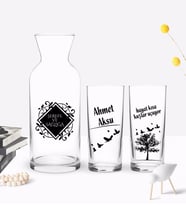 BK Gift Kişiye Özel Renkli Baskılı Hayat Kısa Kuşlar Uçuyor Tasarımlı İkili Rakı Bardağı ve Karaf Hediye Seti-1 (Model 1)