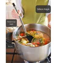 Silikon Kaşık Paslanmaz Saplı Servis Kaşığı Siyah 34 cm